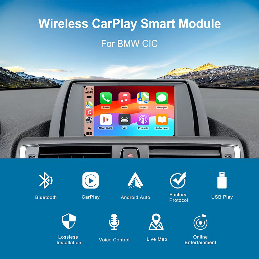 EzoneTronics Drahtlose CarPlay und Android Auto AI Box für BMW CIC NBT, Schwarz - Bild 3