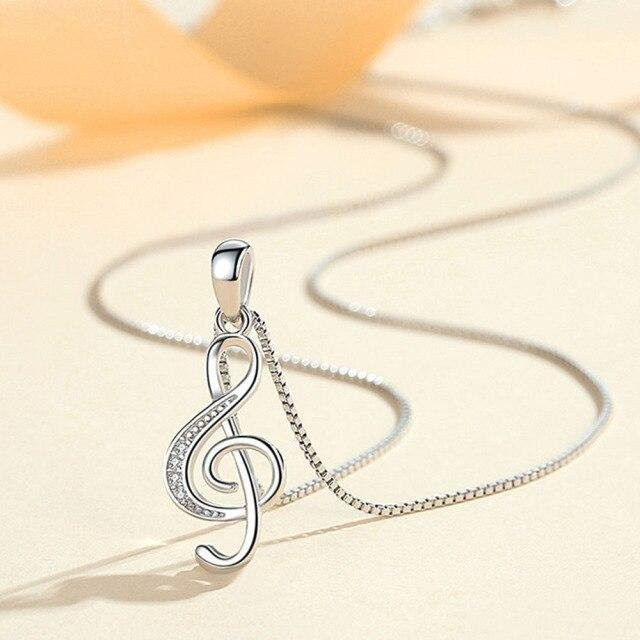 Halskette 925 Sterling Silber, Zirkon, Liebe Rhythmus Noten Anhänger, Damen, 45 cm - Bild 1