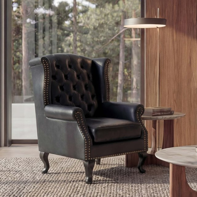 MCW Relaxsessel Oxford Chesterfield in Schwarz aus Kunstleder mit Rautenmuster - Bild 1