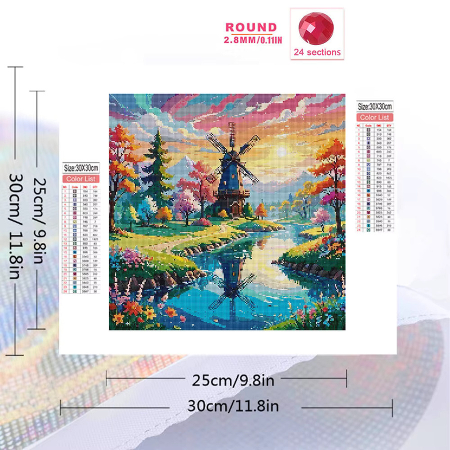 Evershine Diamantmalerei Set Landschaft mit Windmühle und Fluss als Mosaik-Stickerei für Kinder, B/B: 20 x 20 cm - Bild 2
