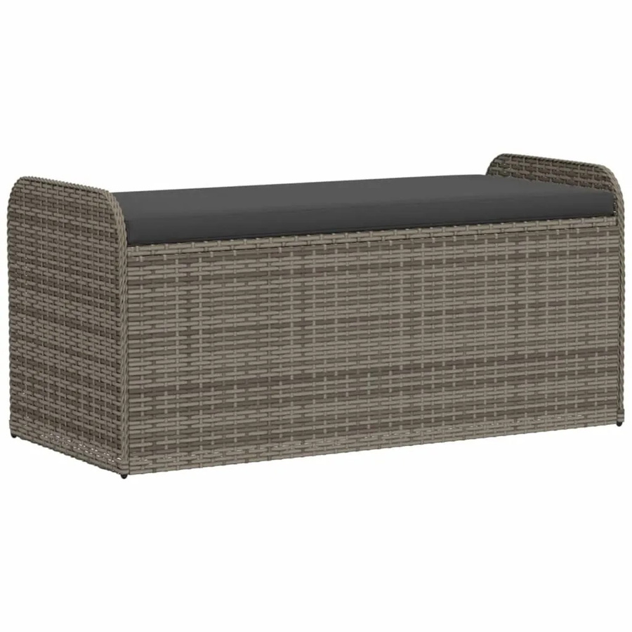 vidaXL Sitzbank mit Stauraum und Kissen aus Poly Rattan in Grau, B/T/H: 115 x 51 x 52 cm - Bild 2