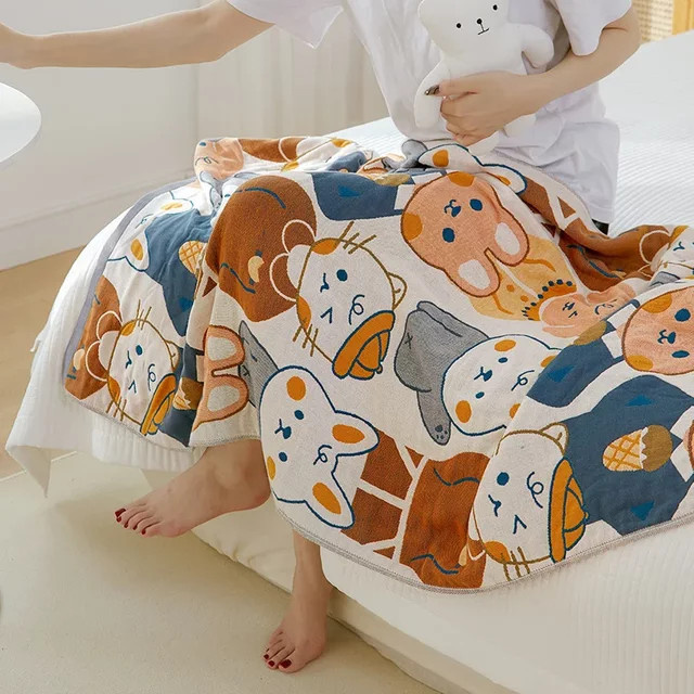 Kawaii Baumwollgaze-Badetuch für Erwachsene mit Cartoon-Motiv, schnell trocknend und saugfähig, Mehrfarbig, B: 70 cm, L: 140 cm - Bild 1