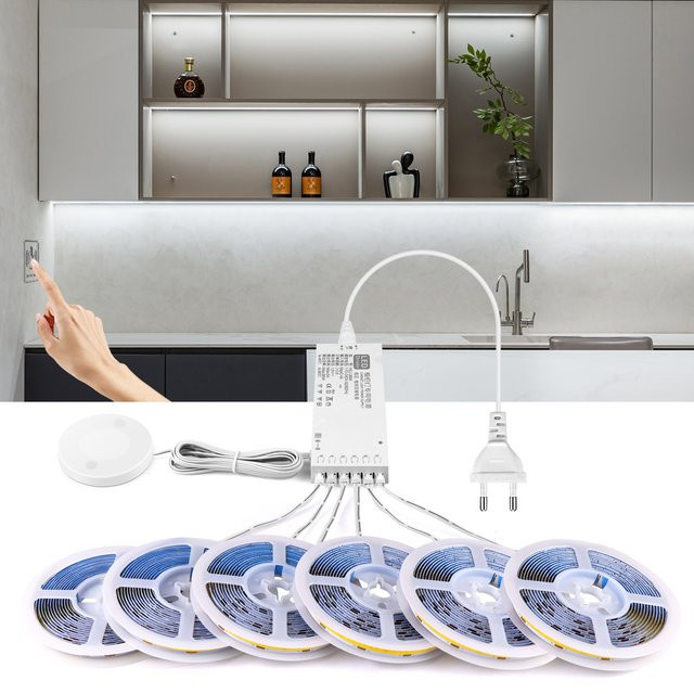 Lcamaw LED Küchenregal Beleuchtung mit COB-Technik, dimmbar mit Touch-Sensor und Hand-Sweep-Bewegungssensor, Farbe: Weiß - Bild 1