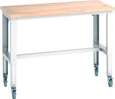 Bott Werkbank Cubio höhenverstellbar mit 4 Lenkrollen, Buche-Massivholz, Lichtgrau, B: 150 cm, T: 75 cm, Tragkraft bis 300 kg - Bild 1