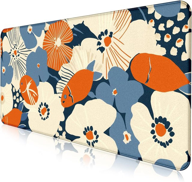 Erweiterte Schreibtischunterlage mit Anime-Blumen-Mauspad für Frauen, Multicolor, rutschfeste Gummiunterseite mit genähten Kanten - Bild 1