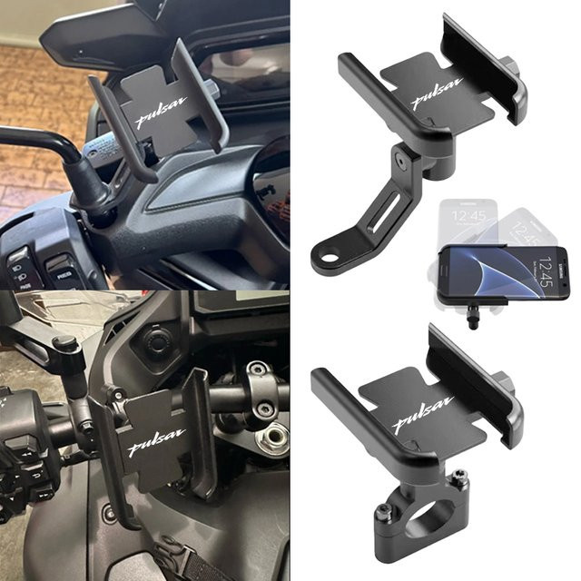 Motorrad Handyhalterung für Navigation mit Logo für Bajaj Pulsar 200 NS, 200 RS und 200 A in Schwarz - Bild 1