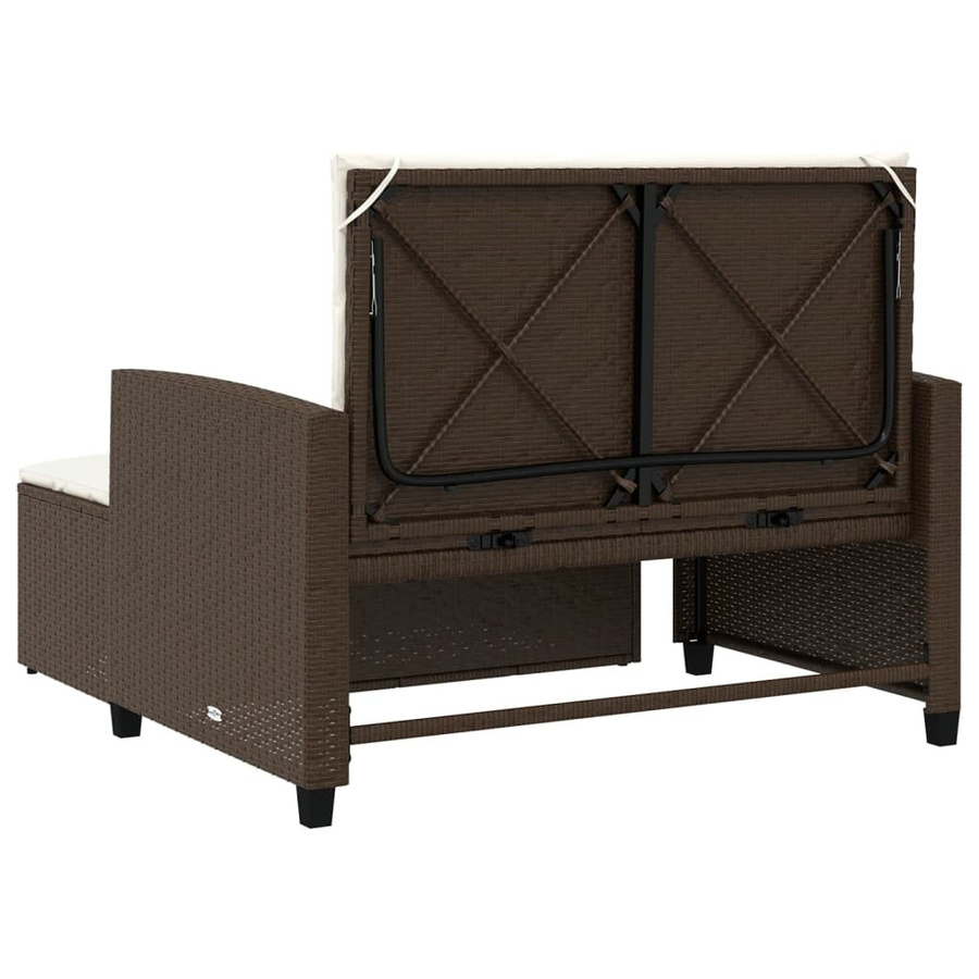 vidaXL Gartensofa als Schlafsofa aus Polyrattan mit Kissen in Braun und Cremeweiß - Bild 5
