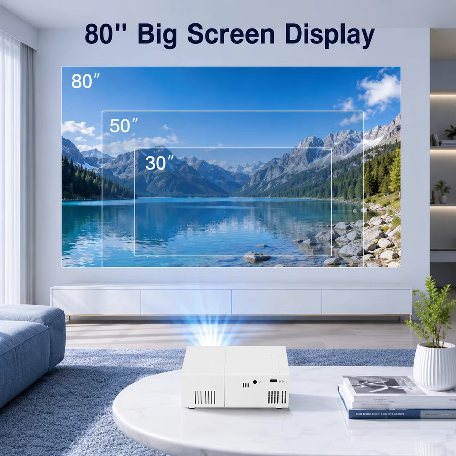 ZNLYRION Tragbarer LED-Projektor in Weiß mit 80-Zoll-Display und 1080P-Unterstützung für Heimkino mit Telefon, TV-Stick oder Laptop - Bild 7