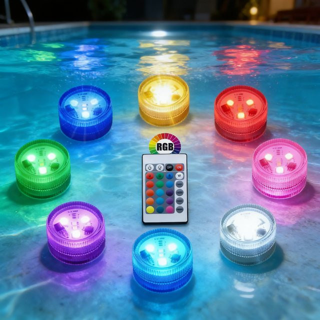 XIWANGFIRE RGB-Unterwasserleuchte mit Fernbedienung, wasserdichte LED-Poolleuchte in Multicolour, transparent, für Schwimmbad und Teich - Bild 1