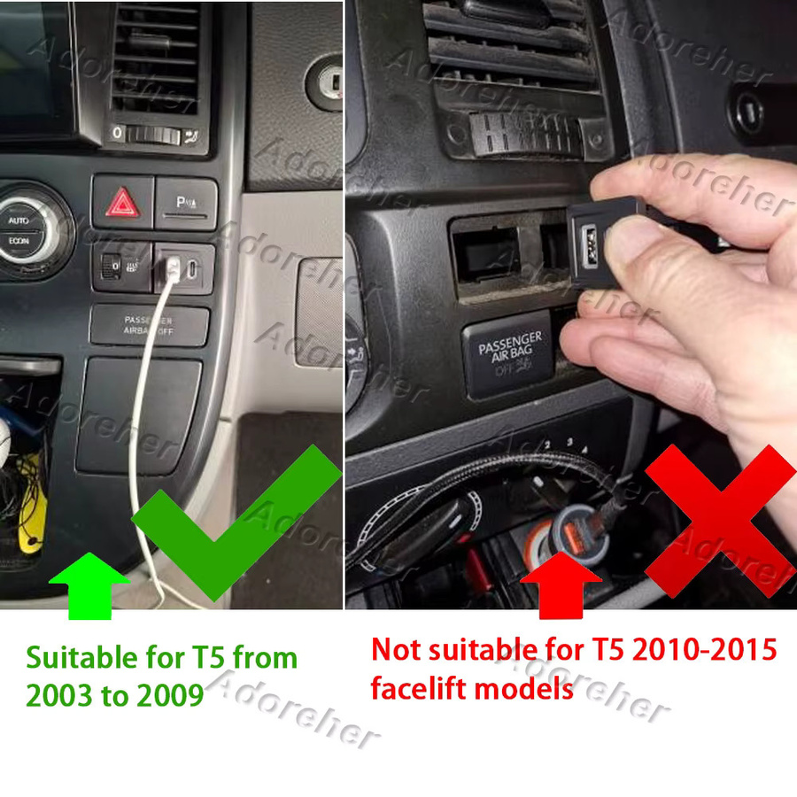 Auto-USB-Ladegerät mit PD Quick Charge und QC3.0 für Volkswagen Multivan T5 (2003-2007), USB-C, Schwarz - Bild 2