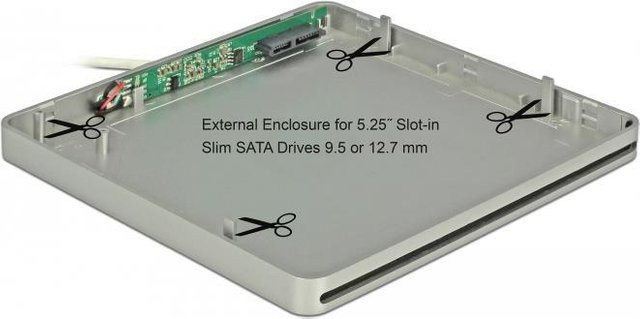 DeLOCK 5,25 External Enclosure Slot-in Slim SATA zu USB-C Speichergehäuse, Schwarz-Silber - Bild 1
