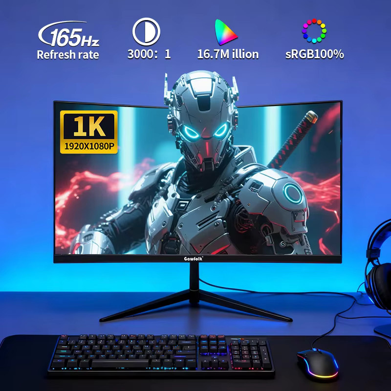 Gawfolk 27 Zoll gebogener Gaming-Monitor mit 180Hz und Full HD 1920x1080P Auflösung, 1800R Krümmung, Schwarz - Bild 5