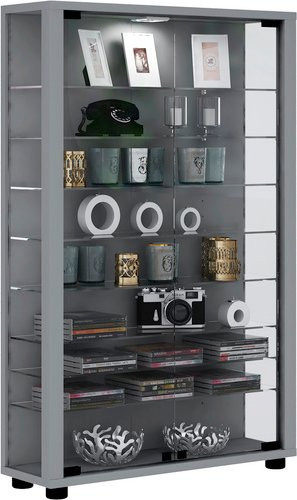 VCM Standvitrine Lumo Mini in Silber mit Glastüren, B/H: 59 x 90 cm - Bild 1
