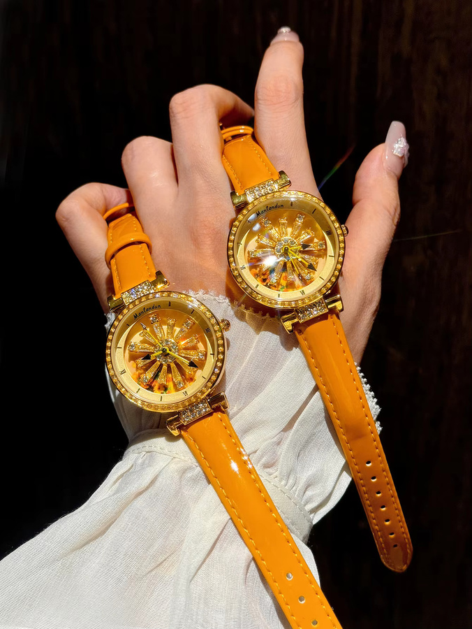 LSVTR Armbanduhr Damen, Roségold, Diamant, Kristall, Leder, Quarz - Bild 2