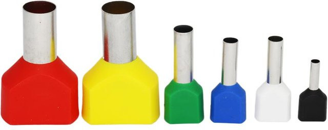 Isolierter Doppelader-Aderendhülsen-Verbinder aus Kupfer in Blau, TE 10-14 8AWG 10mm2 Twin Two Wire Crimp Terminal - Bild 1
