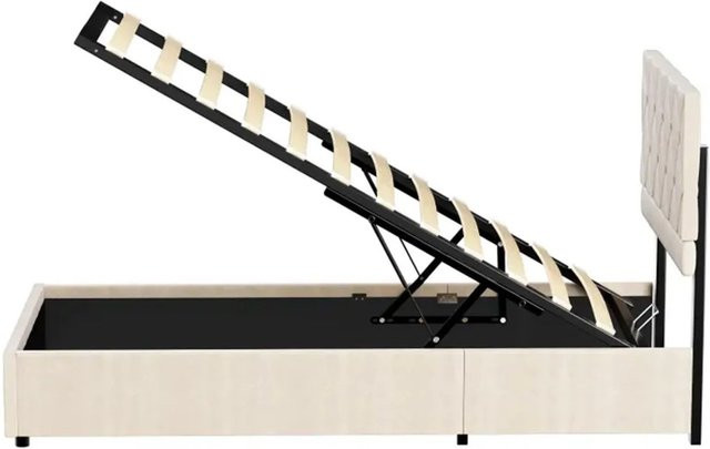 okwish Einzelbett mit Stauraum und Kopfteil in Beige, modernes Polsterbett für Schlafzimmer und Jugendzimmer, B/T: 90 x 190 cm - Bild 1