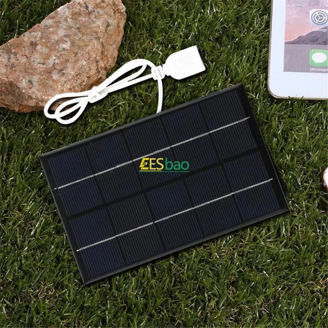 EESBAO USB-Solarpanel für den Außenbereich, 5W 5V, tragbares Polysilizium-Solarladegerät in Schwarz - Bild 1