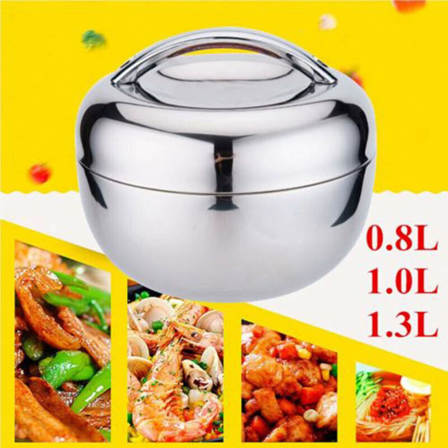 Aleekit Isolierte runde Lunchbox aus Edelstahl in Silber, Thermobento-Box für warme Speisen, 0,8 l - Bild 2