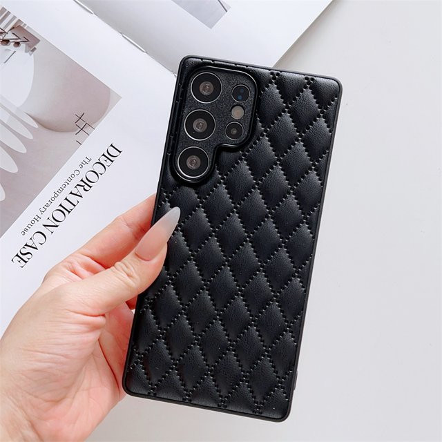Luxuriöse Handyhülle aus PU-Leder mit Rautenmuster für Samsung Galaxy S26 S25 S24 S23 S24 FE S23+ S23 Plus A56 A55 A54 A53 A36 A35 A26 in Schwarz - Bild 1