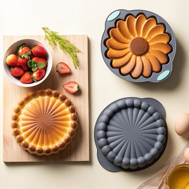 Silikon-Kuchenform in Sonnenblumen-Design, graue Backform für Mousse und Kuchen, hochtemperaturbeständig - Bild 1