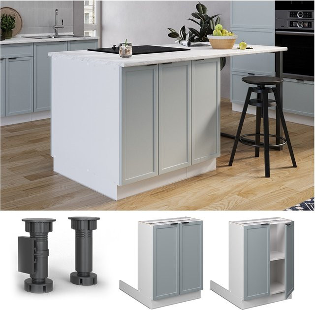 Vicco Regalinselunterschrank Fame-Line Küchenunterschrank mit Soft-Closing-Scharnieren in Weiß Hellblau-Grau Breite: 60 cm - Bild 1