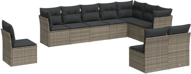 vidaXL 10-tlg Garten-Sofagarnitur aus Poly-Rattan in Grau mit Sitzkissen und Rückenkissen inklusive Stauraum - Bild 1