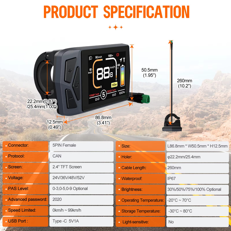 BAFANG Elektrisches Fahrrad Display EKD01 mit Bluetooth Navigation und 9 PAS Stufen für Bafang Motoren, Schwarz, 5PIN KÖNNEN Protokoll - Bild 5