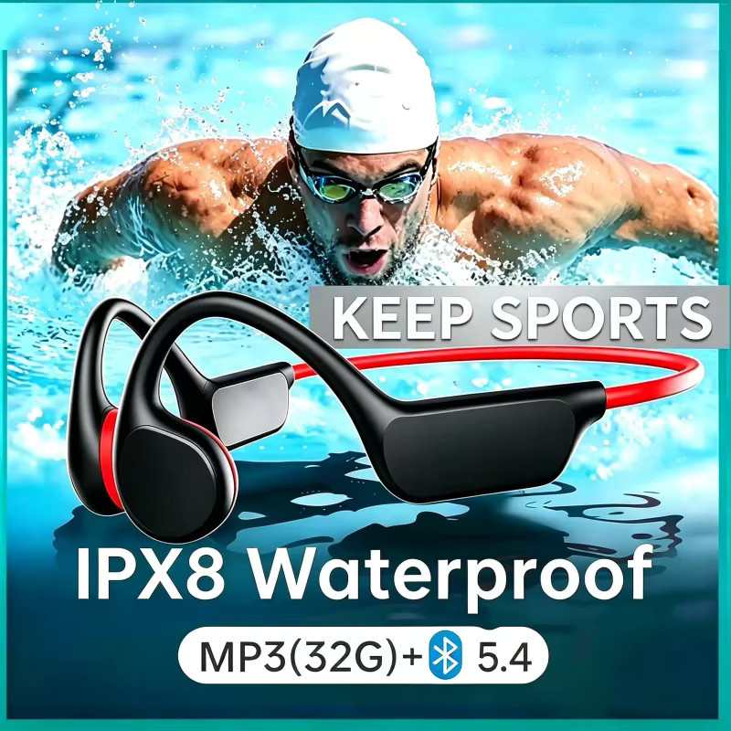 Lenovo Knochenleitungs-Kopfhörer kabellos mit Bluetooth 5.4 und Mikrofon, IPX8 wasserdicht für Sport und Schwimmen, in Schwarz oder Rot - Bild 2