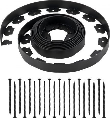 VEVOR Gartenbegrenzung aus Kunststoff mit 120 Pflöcken, flexible Rasenkante für Blumenbeete und Wege, UV-beständig, Länge: 600 cm, Breite: 5 cm - Bild 1