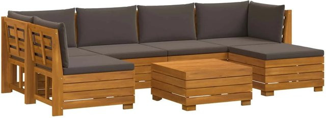 vidaXL Outdoor-Sofagarnitur aus Massivholz Akazie in Braun mit 7 Teilen und Kissen im L-Shape Design - Bild 1