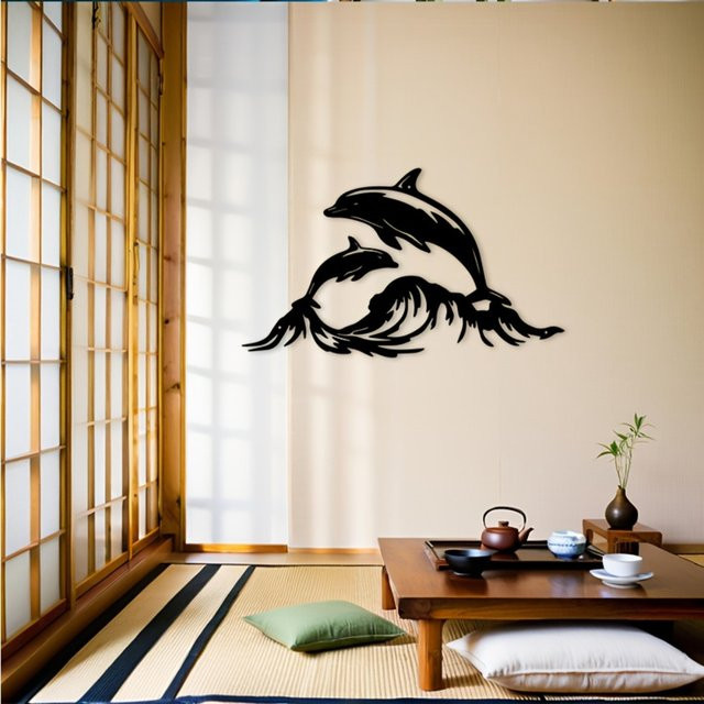 CIFBUY Metall-Wandkunst Delfin-Silhouette in Schwarz zur Ozean-Dekoration für Innen- und Außenbereich - Bild 1