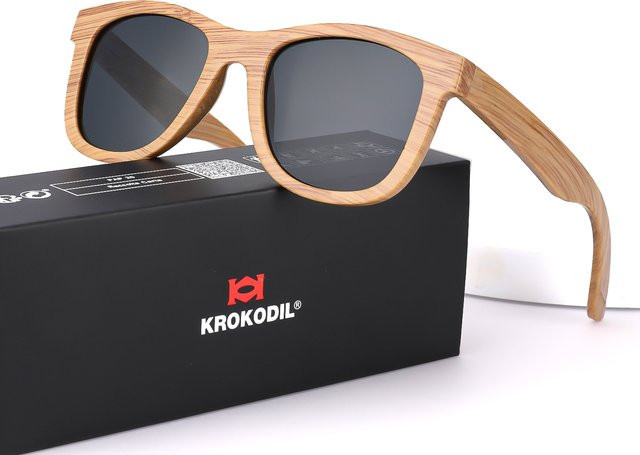 Sonnenbrille Holz Bambus, Vollrand, Unisex, Schwarz, Braun, Krokodil - Bild 1