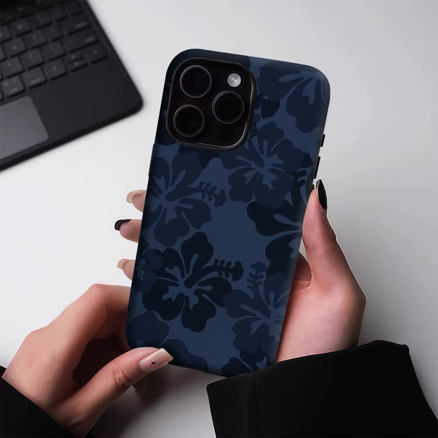 Potdemiel iPhone Handyhülle Navy Tone Floral mit Magnetfunktion, Tough Case für iPhone 17 16 15 14 13 Pro Max Plus, Blau - Bild 4