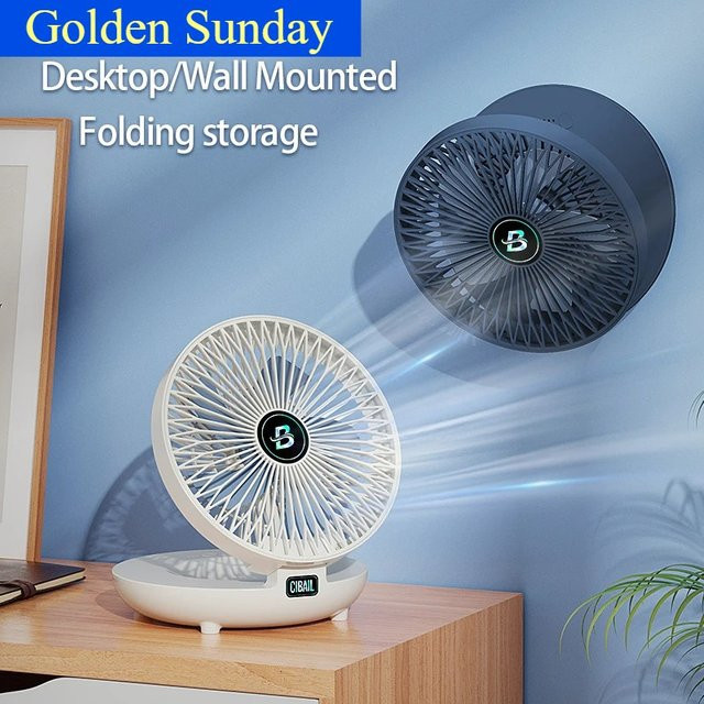 Golden Sunday Tragbarer Mini Ventilator USB-aufladbar, dreistufig einstellbar und faltbar, Desktop Elektrischer Ventilator für Zuhause und Wohnheim - Bild 1