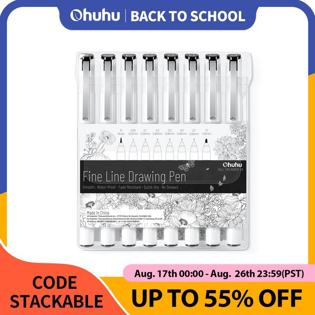 Ohuhu Micro Pen Fineliner Zeichenstifte im 8er-Pack, wasserfeste Kunstfarbige Stifte in Mehrfarbig für Manga, Skizzen und zum Schreiben - Bild 1