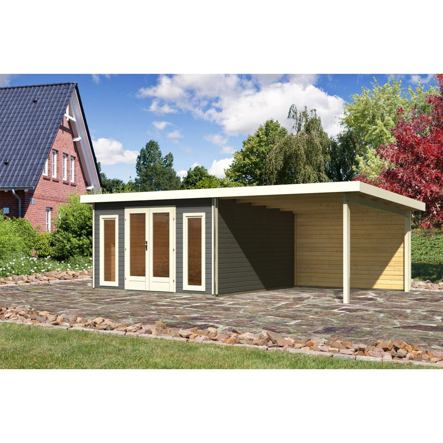Karibu Holz-Gartenhaus Norrköping mit Pultdach in Terragrau, B/T: 365 x 365 cm - Bild 2