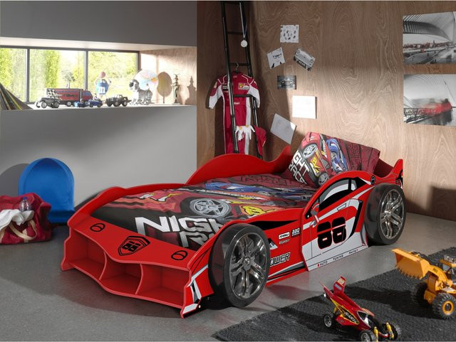 MAX Autobett von vipack in Rot mit Racing Motiven, inkl. Lattenrost, B/T/H: 90 x 200 cm - Bild 1