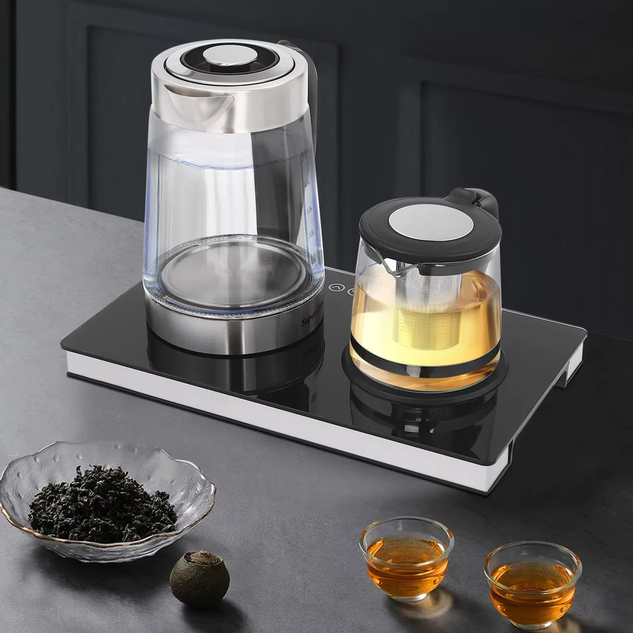 Bymaocar Elektrisches Wasserkocher-Set aus Glas mit LCD-Display, 1800 W, transparent/weiß, 2,5 l und 1 l - Bild 2
