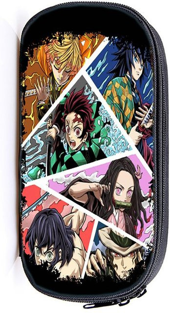 Demon Slayer Kimetsu No Yaiba Federmäppchen mit Kamado Tanjirou und Nezuko Design für Kinder und Studenten, buntes Anime Stiftecase aus Polyester - Bild 1