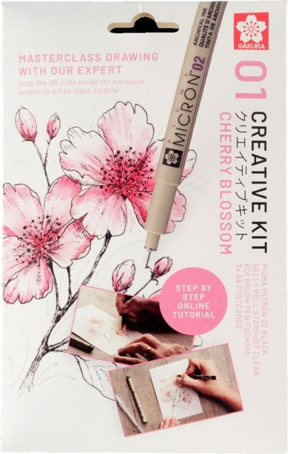 SAKURA Kreativ-Set Kirschblüte in Pink, Schwarz und Multicolour mit Tinte - Bild 1