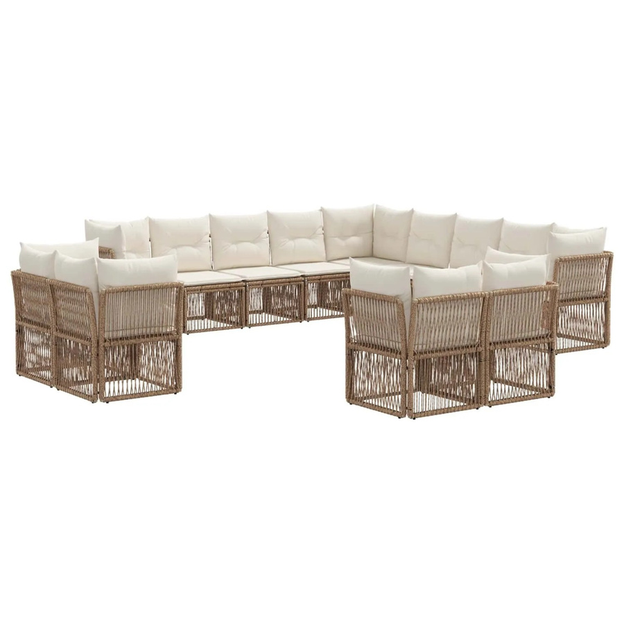 vidaXL Gartensofa-Set 13-teilig in Beige aus Poly-Rattan mit Polsterung und Kissen in U-Form - Bild 2