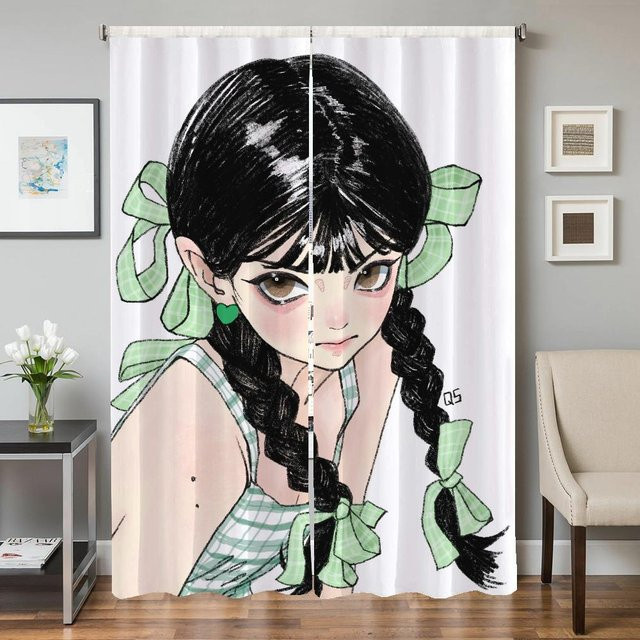2er-Set Verdunkelungsvorhänge mit Anime Mädchen Motiv für Wohnzimmer und Schlafzimmer, Breite: 50 cm, Höhe: 70 cm, Mehrfarbig - Bild 1