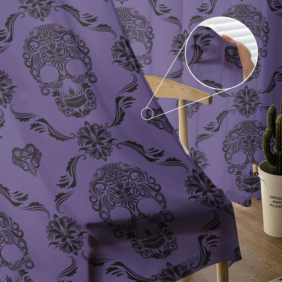 Totenkopf Transparente Vorhänge aus Tüll und Organza in Lila, 2er-Set, B: 135 cm, H: 137 cm - Bild 2