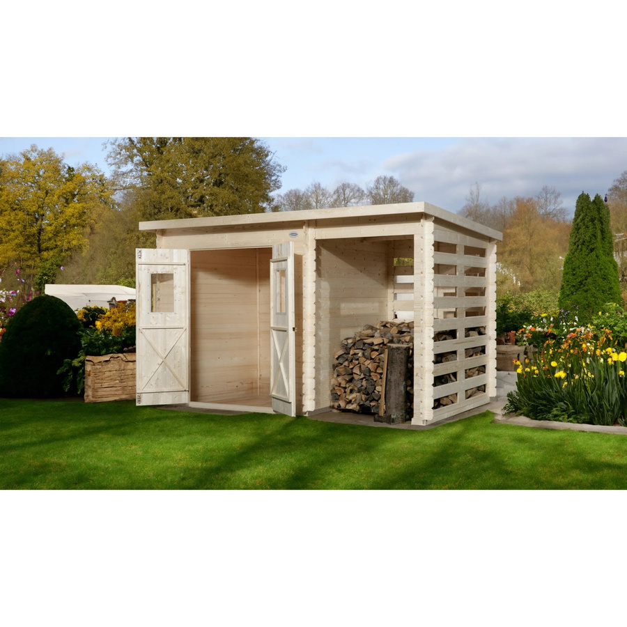 OBI Holz-Gartenhaus Cortina mit Anbau, braun, Blockbohlenbauweise, Flachdach, B: 330 cm, T: 200 cm, H: 176 cm - Bild 2