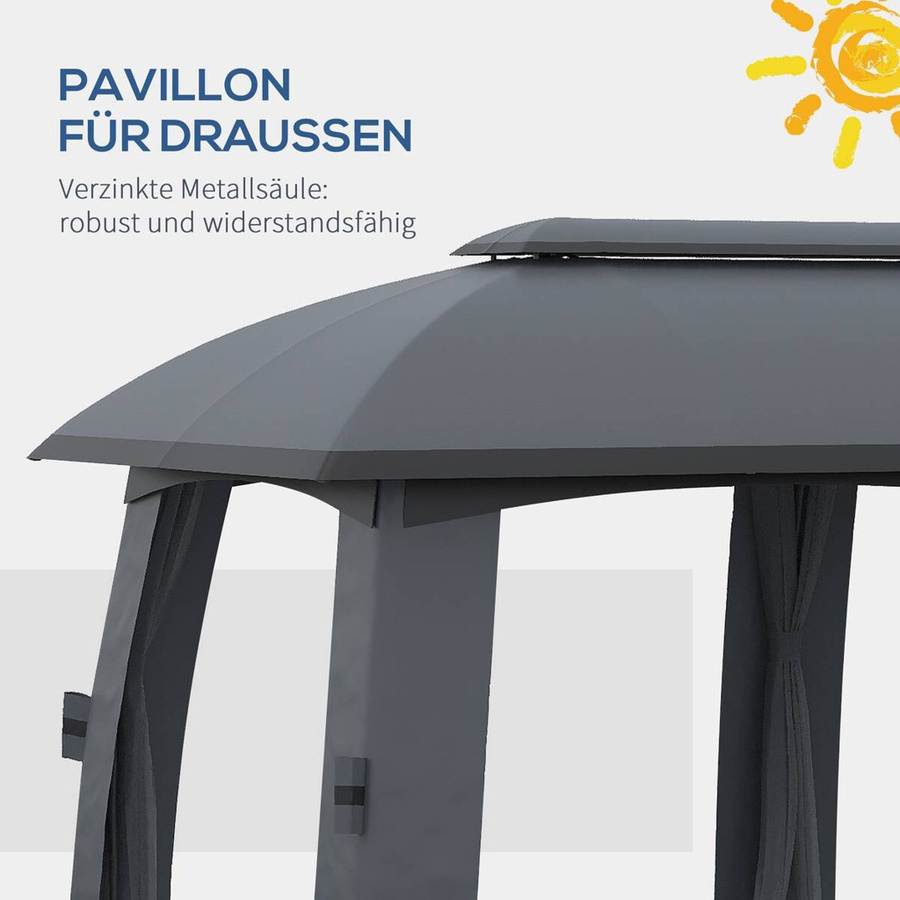 Outsunny Gartenpavillon Partyzelt mit Doppeldach und Seitenwänden in Dunkelgrau, B/H/L: 600 x 300 x 278 cm - Bild 3