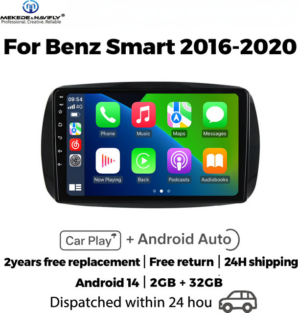 MEKEDE & NAVIFLY Android 14 CarPlay Autoradio mit DSP und GPS für Mercedes Benz Smart 453 Fortwo 2014 - 2020 in Schwarz - Bild 1