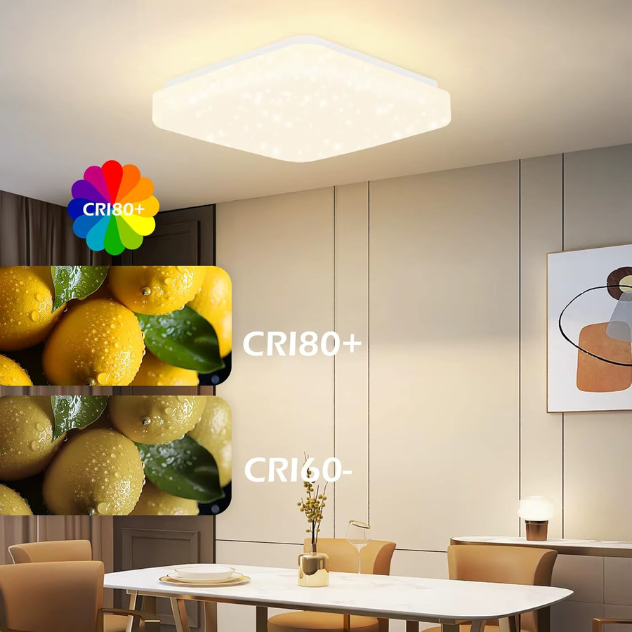 Cliheet LED-Deckenleuchte Sternenhimmel in Weiß, 15W, quadratisch, 3000 K Warmweiß, Durchmesser: 21 cm - Bild 4