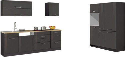 Küchenzeile Held Möbel Mailand in Grau Hochglanz, Breite: 390 cm, Tiefe: 60 cm, Höhe: 200 cm - Bild 3