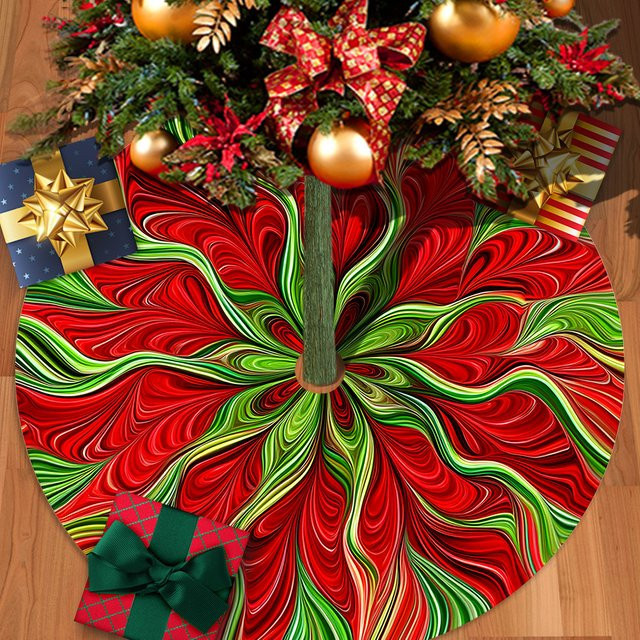 VIKAMA Weihnachtsbaumkleid mit abstraktem Vortex-Muster in Rot und Grün für deine festliche Dekoration - Bild 1