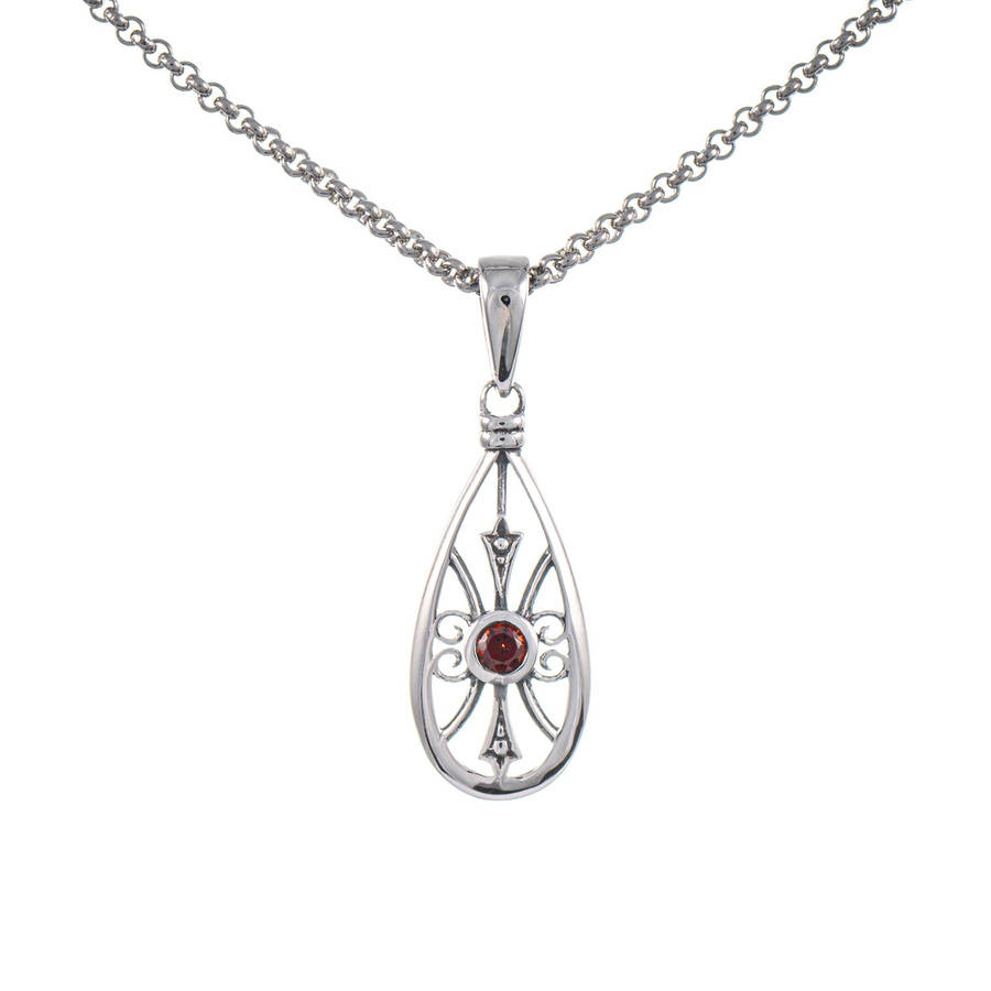 Anhänger mit Kette, 925 Silber, geschwärzt, Granat, Unisex - Bild 1